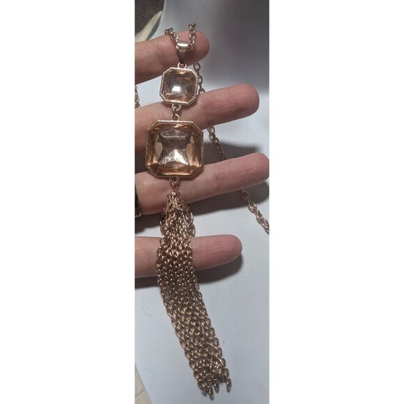Orange And Rose Gold Brilliant Gemmed Tassel Necklace - Picture 7 of 10